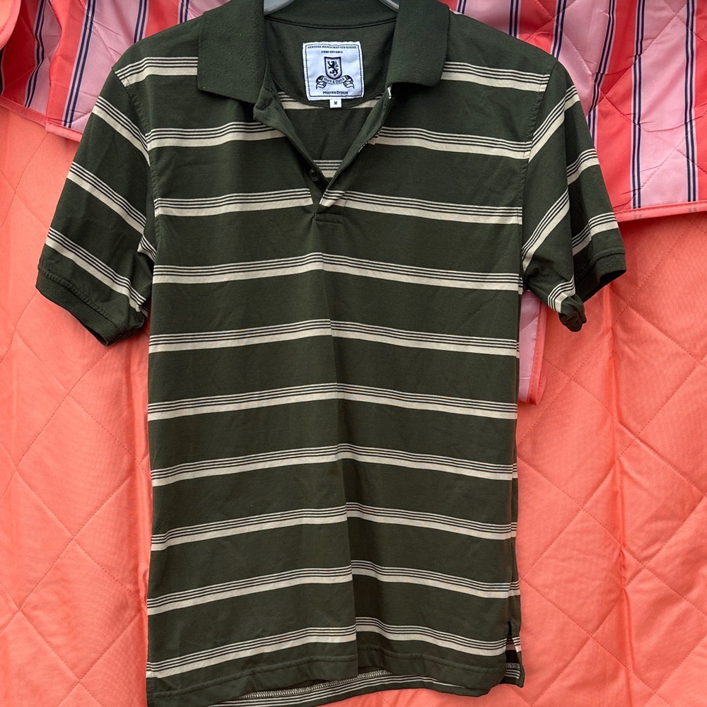 Classic Striped Polo Shirt in Green and Cream